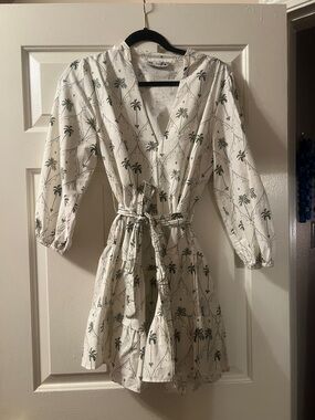 Zara White Wrap Dress with Green Palm Print